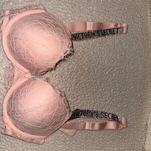 Victoria's Secret Blush Lace Bra with Logo Straps